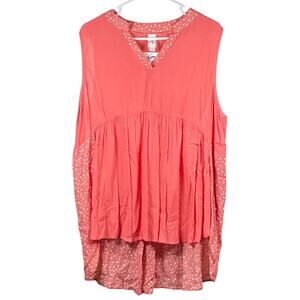 HoneyMe Women's Top Size Large Gabby Tunic Pink White Sleeveless Hi-Low NWT